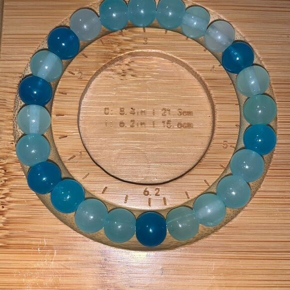 New Handmade Glass Bead Strechy String Bracelet Girls Women Blue Beachy - Picture 2 of 2